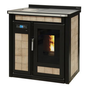 Termocucina a Pellet 22,6 Kw KLOVER SMART 80 PLUS In Maiolica Con Piano In Ghisa
