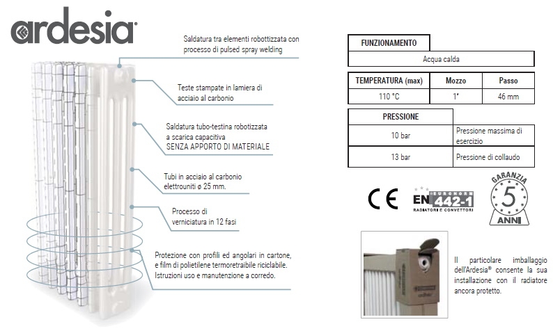 Radiatore termosifone tubolare acciaio Cordivari Ardesia 4 colonne alt